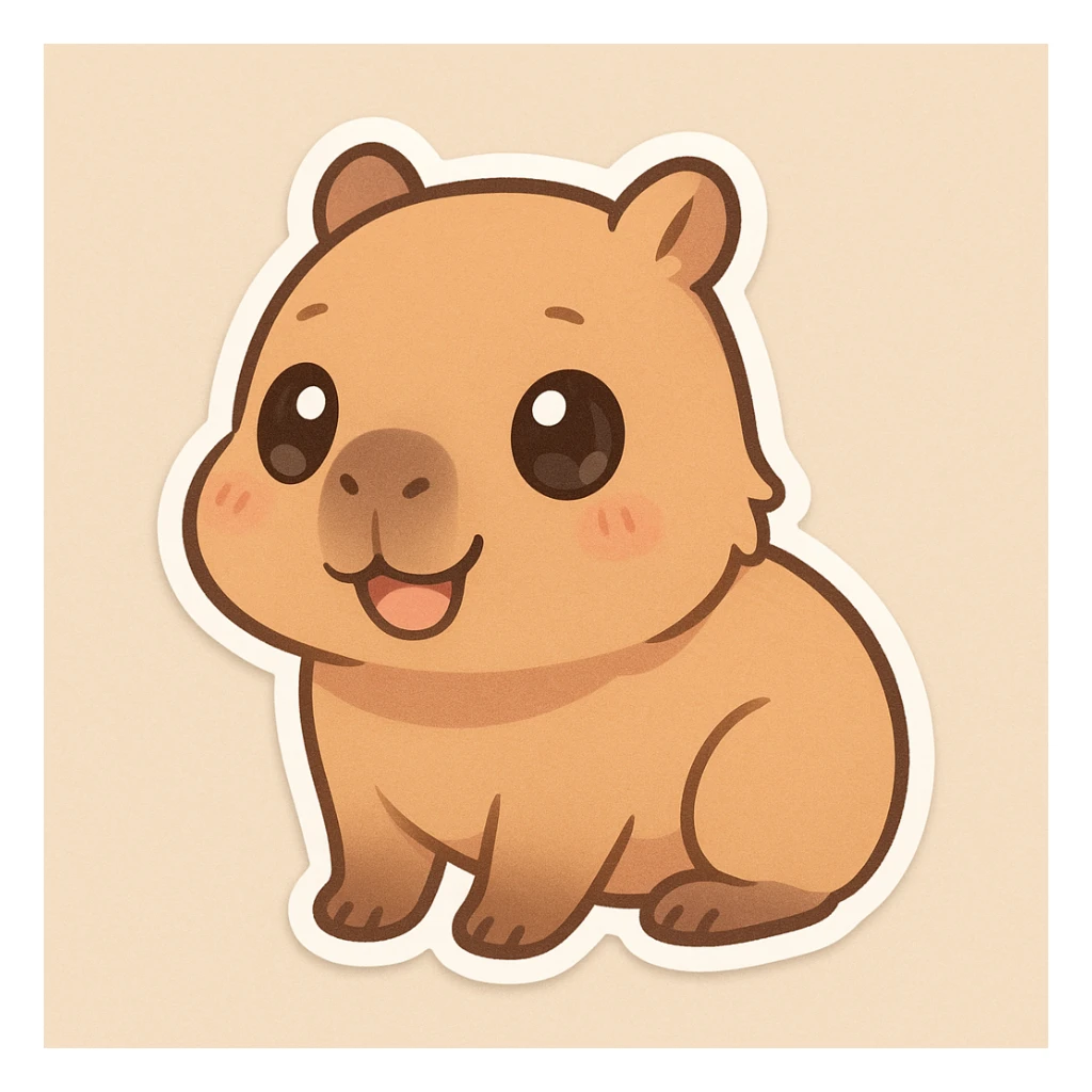 happy capybara in chibi anime style, big eyes, cute expression, soft colors, simple background sticker