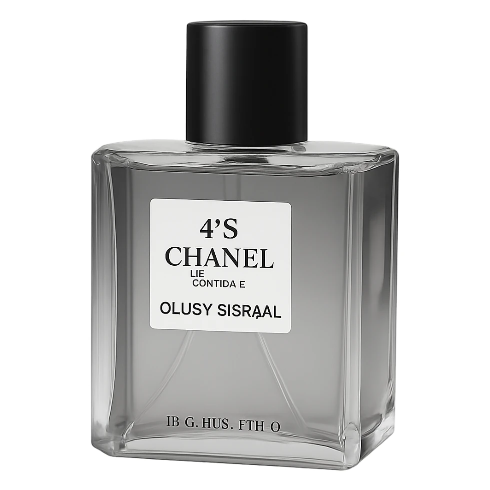 Convert the image to black and white, keeping only the realistic Chanel perfume bottle with a black cap. Preserve the luxury branding details. The background should be transparent. sticker