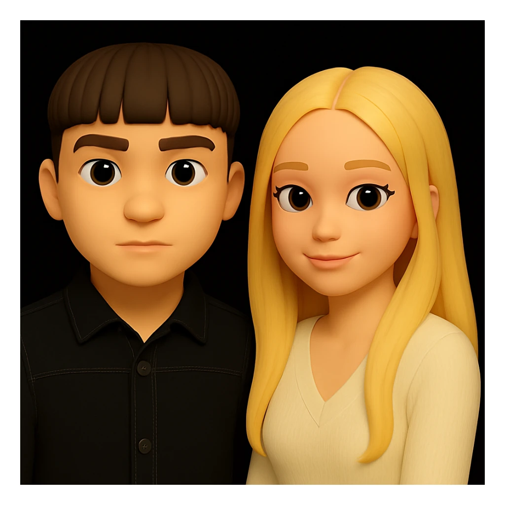 Increase the free space between the guy and the girl, separate them more from each other, while preserving the 3d-emoji style and keeping everything else unchanged. sticker