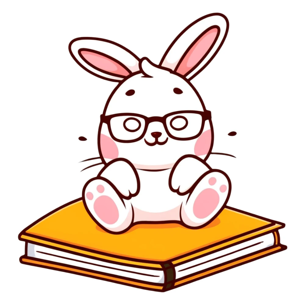 biscuit bunny lying on book with slipping glasses sticker