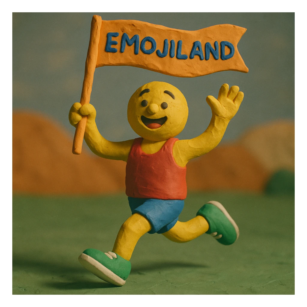 happy runner waving a flag that says 'emojiland' sticker