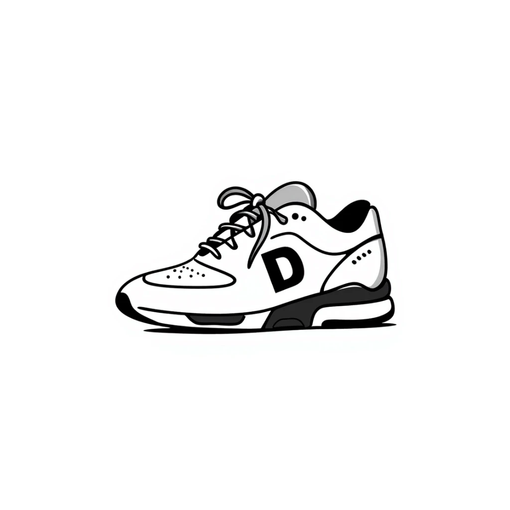 Modern athletic running shoes/trainers with details in pastel colors (dd9fb0, ffc6d3, a3bfc9, c4bee2, f1b091), hand-drawn doodle style sticker