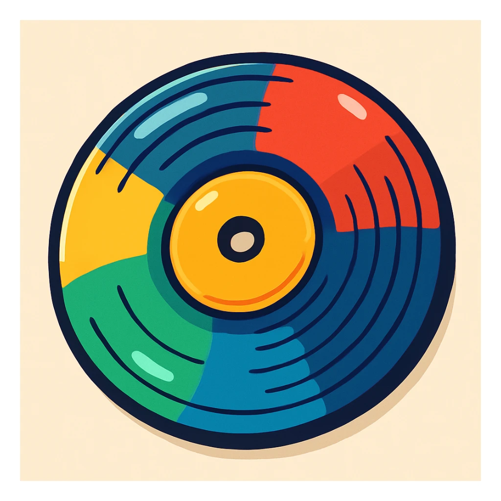 cartoon style vinyl record, colorful, playful sticker