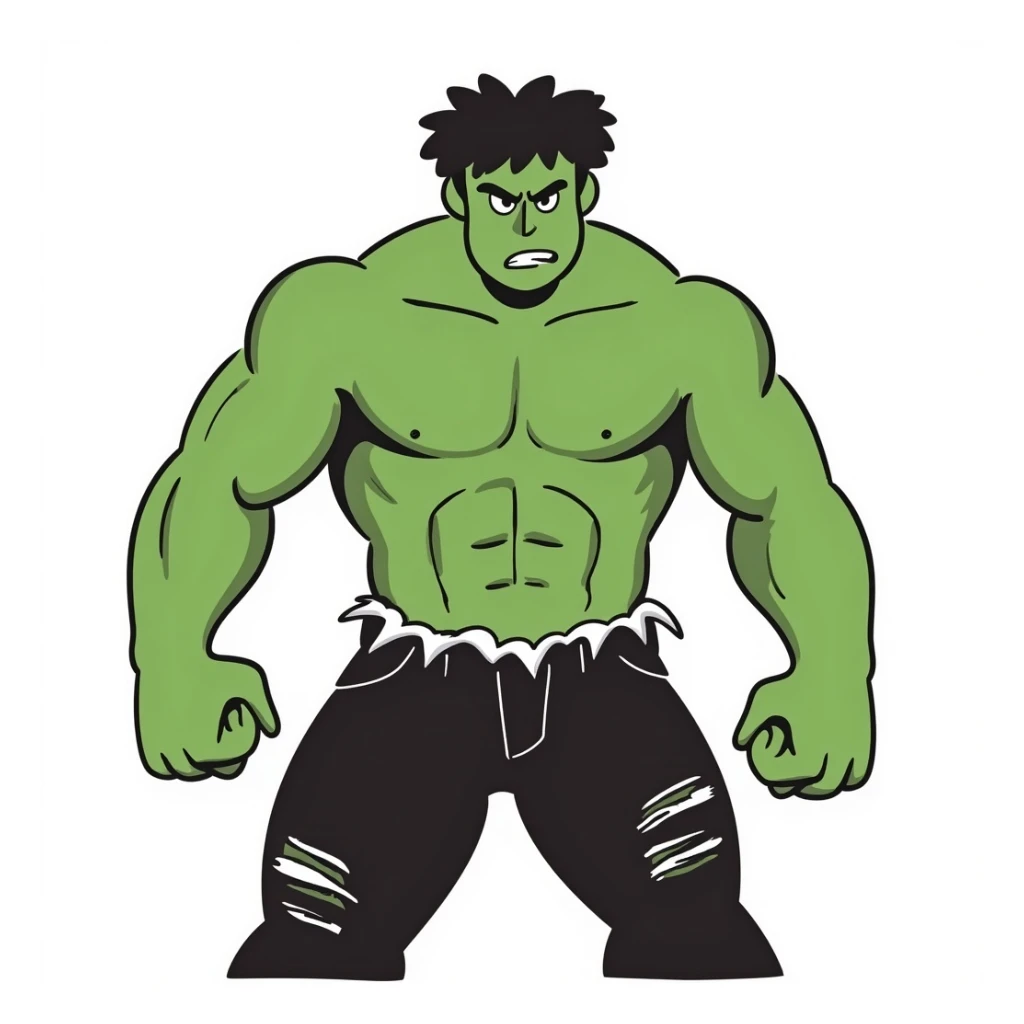 Hulk, muscular green superhero, hand-drawn doodle style sticker