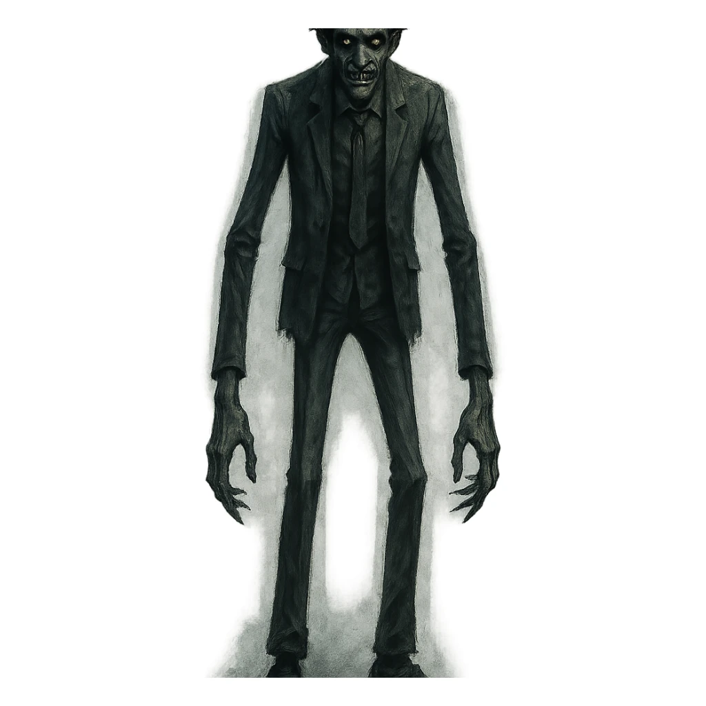 tall scary man, exaggerated long limbs, eerie atmosphere sticker