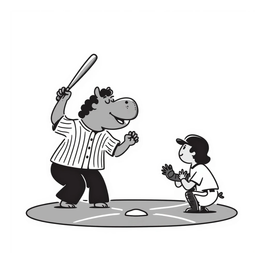 hippo baseball player batting at home plate sticker