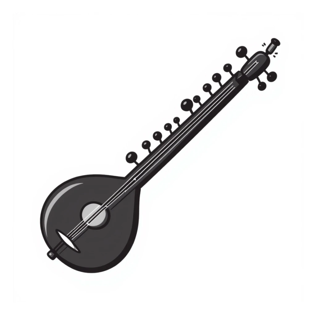 a sitar, hand-drawn doodle style, playful lines sticker