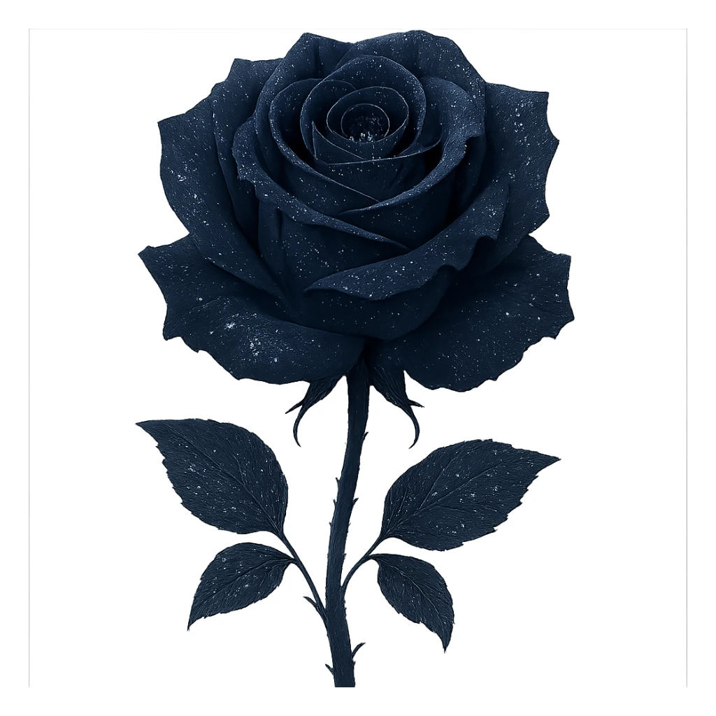 a midnight rose in dark indigo, shimmering with silver flecks and a mysterious, elegant aura sticker