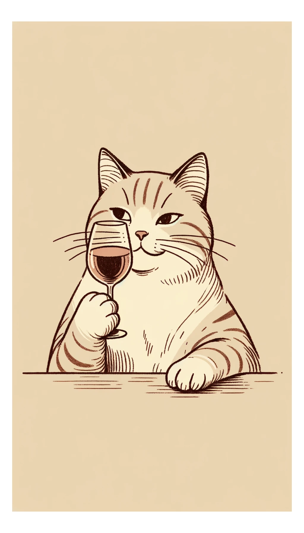 кот с бокалом вина в лапе в нарисованном стиле с нейтральным фоном sticker