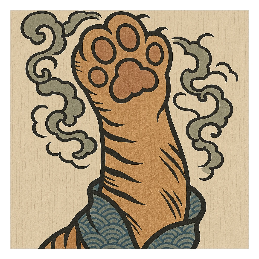 cat paw, ukiyo-e style, traditional Japanese print sticker