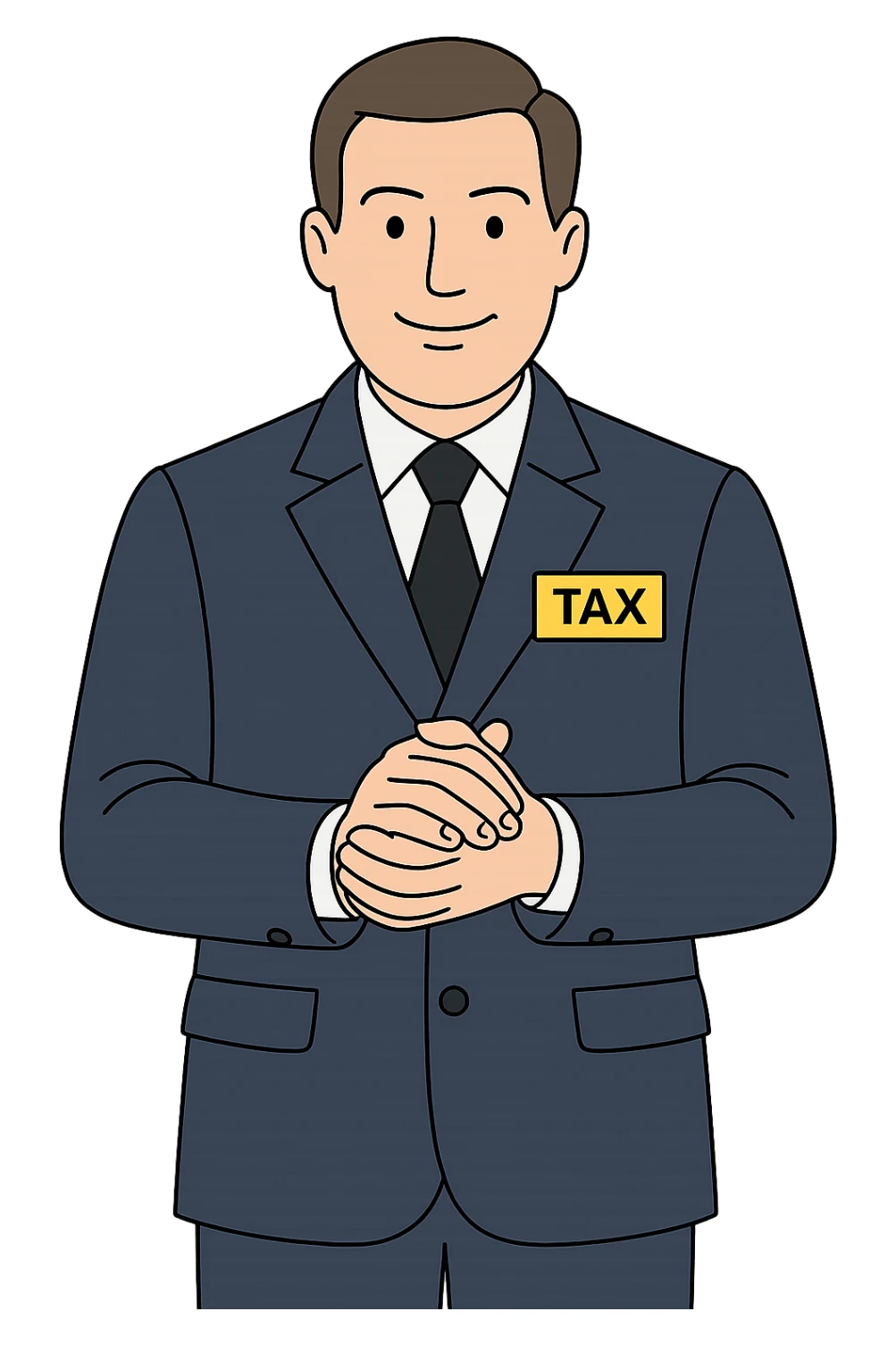 Используя такую стилистику сгенерируй налогового инспектора, который смотрит прямо на зрителя потирает руки, прозрачный фон sticker