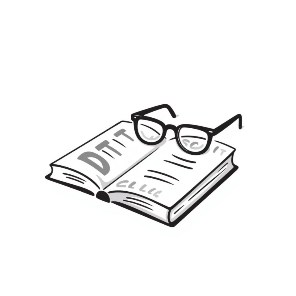 Hand-drawn book with glasses resting on top sticker