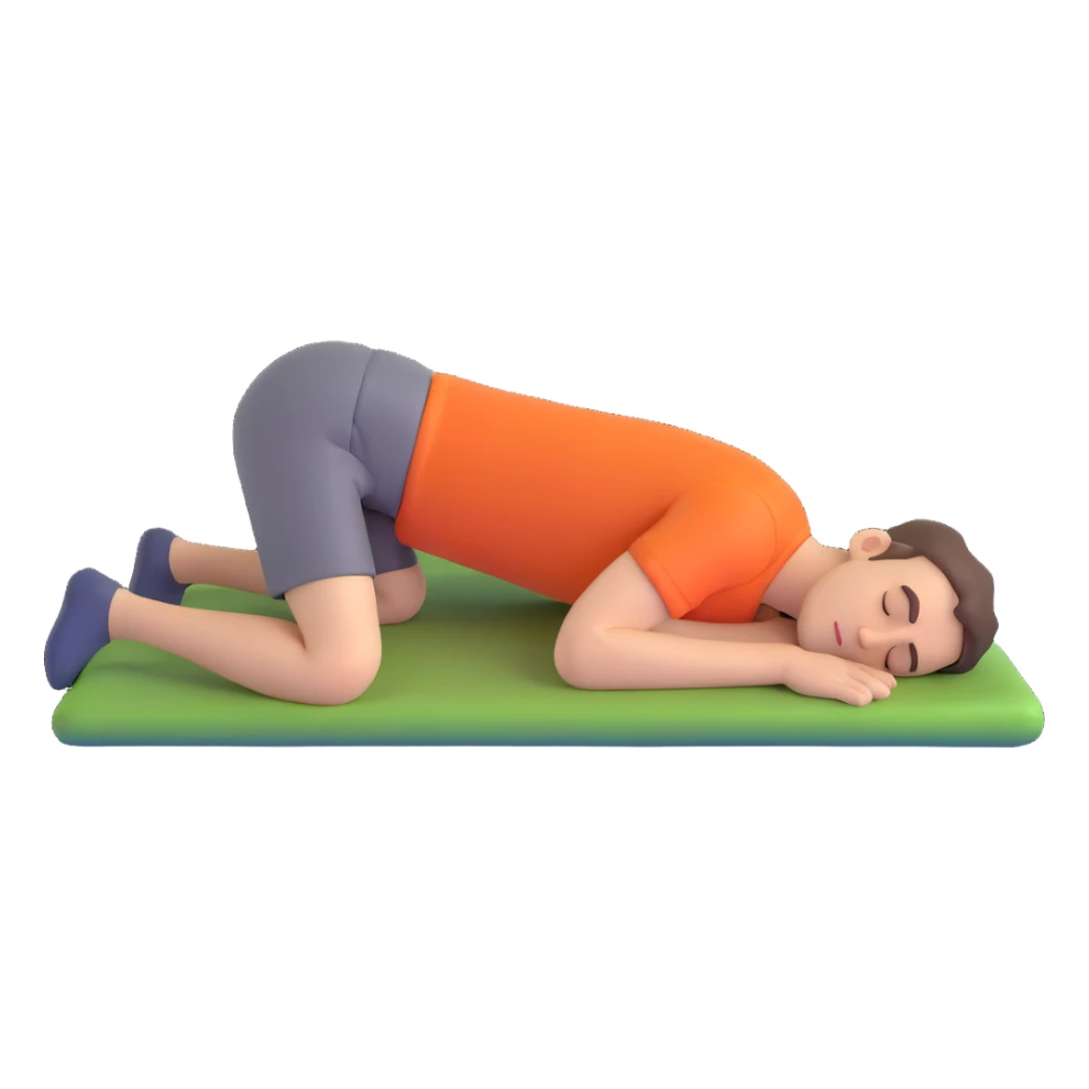 man sleeping on his stomach with knees bent at 90 degrees, simple clear pose sticker