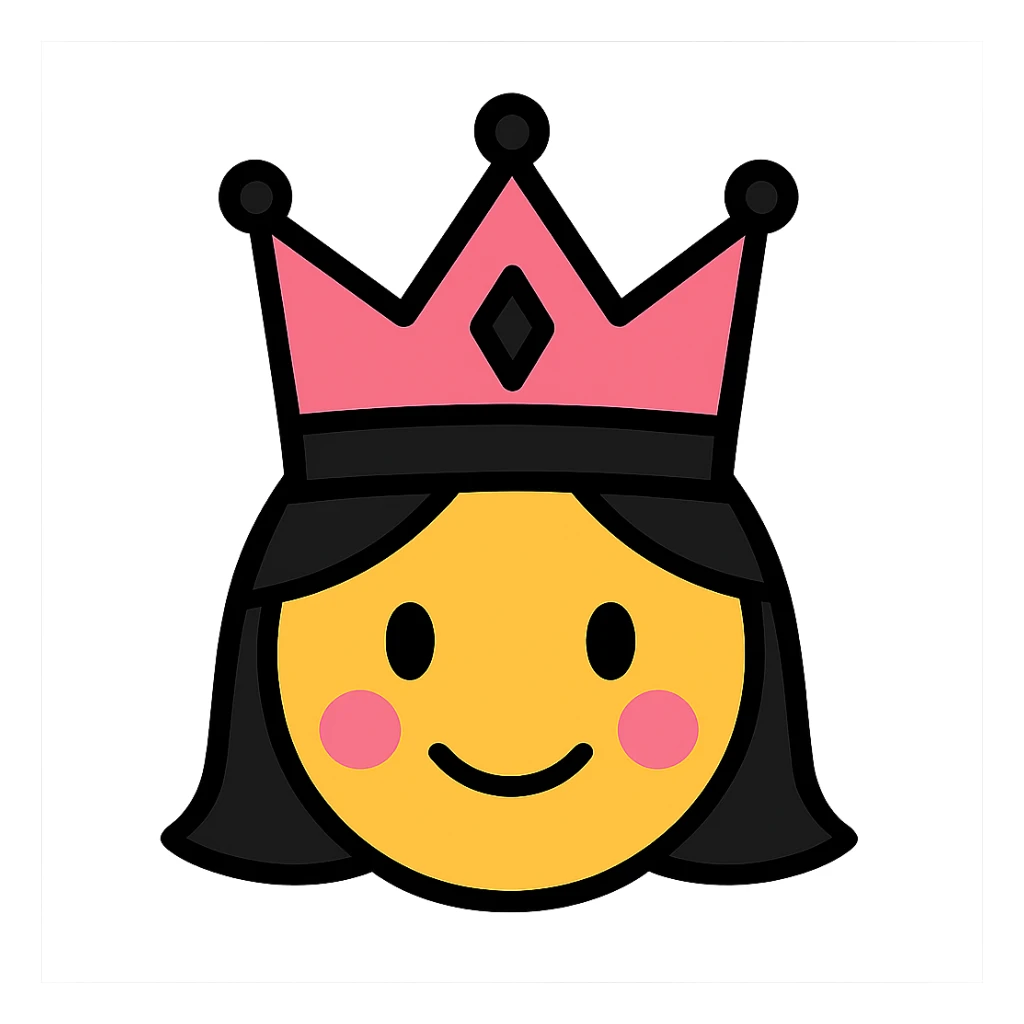 BLACKPINK-inspired emoji with black and pink crown, simple and bold style sticker