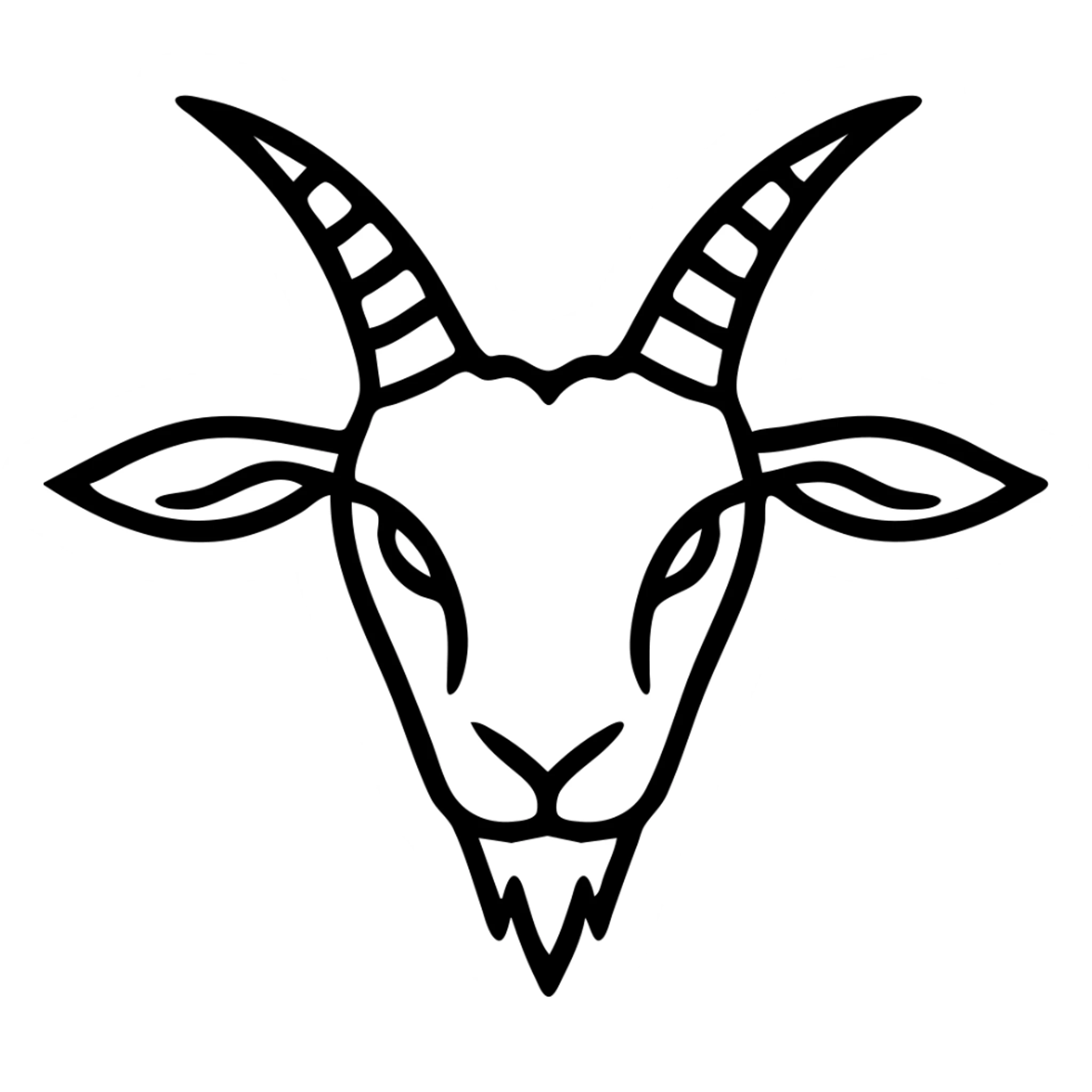 Make the black goat from the front have a darker, more gothic aesthetic, with no background. Focus on a gothic style with dark, moody tones and sharp, eerie details. Remove any background, leaving it transparent. sticker