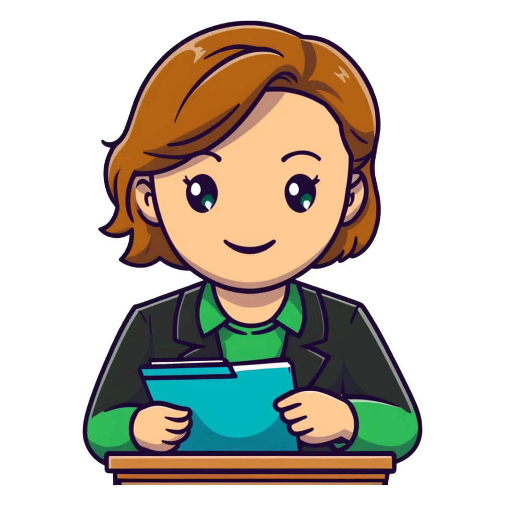 happy teacher with light brown hair and green eyes sticker
