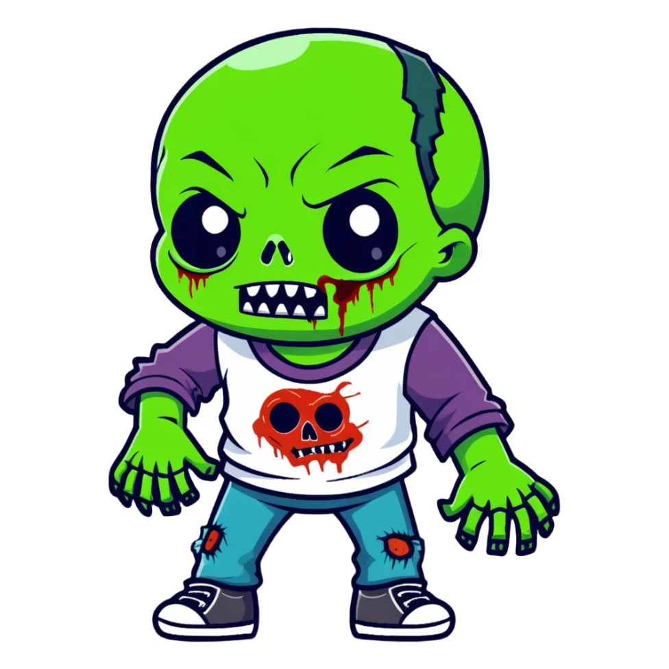 cartoon zombie with green skin and ragged clothes sticker