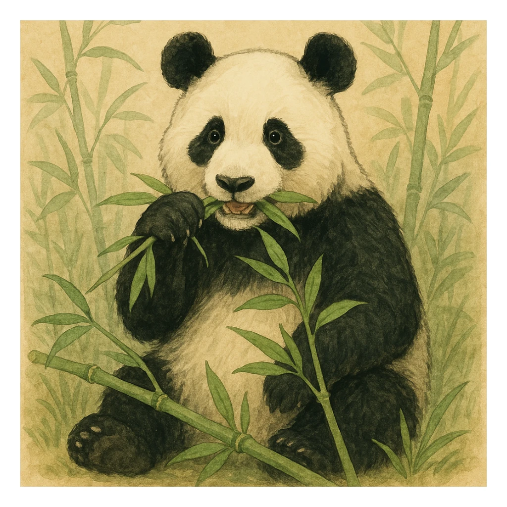 A lovely panda eating bamboo, in the style of the reference image sticker
