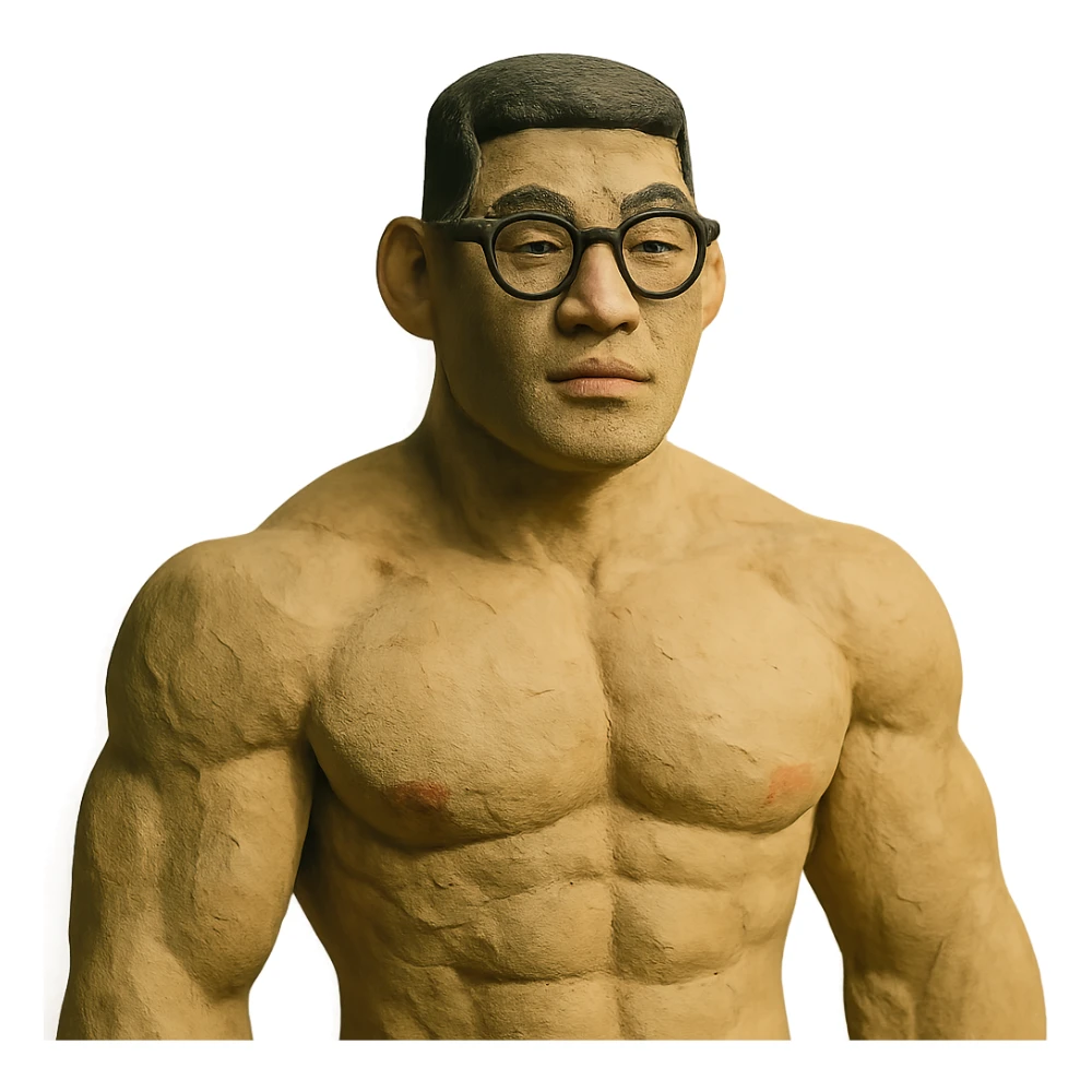 muscular tall Korean man with glasses and short hair sticker