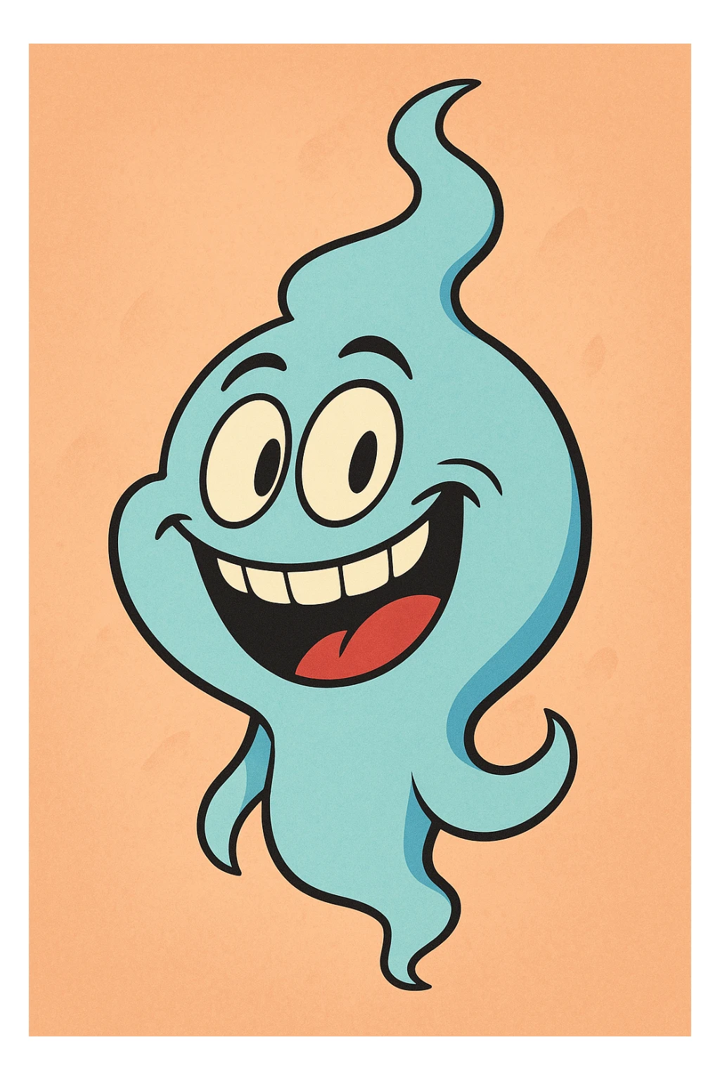a wisp with a big smile, cartoonish and playful, bright colors, fun and lively sticker