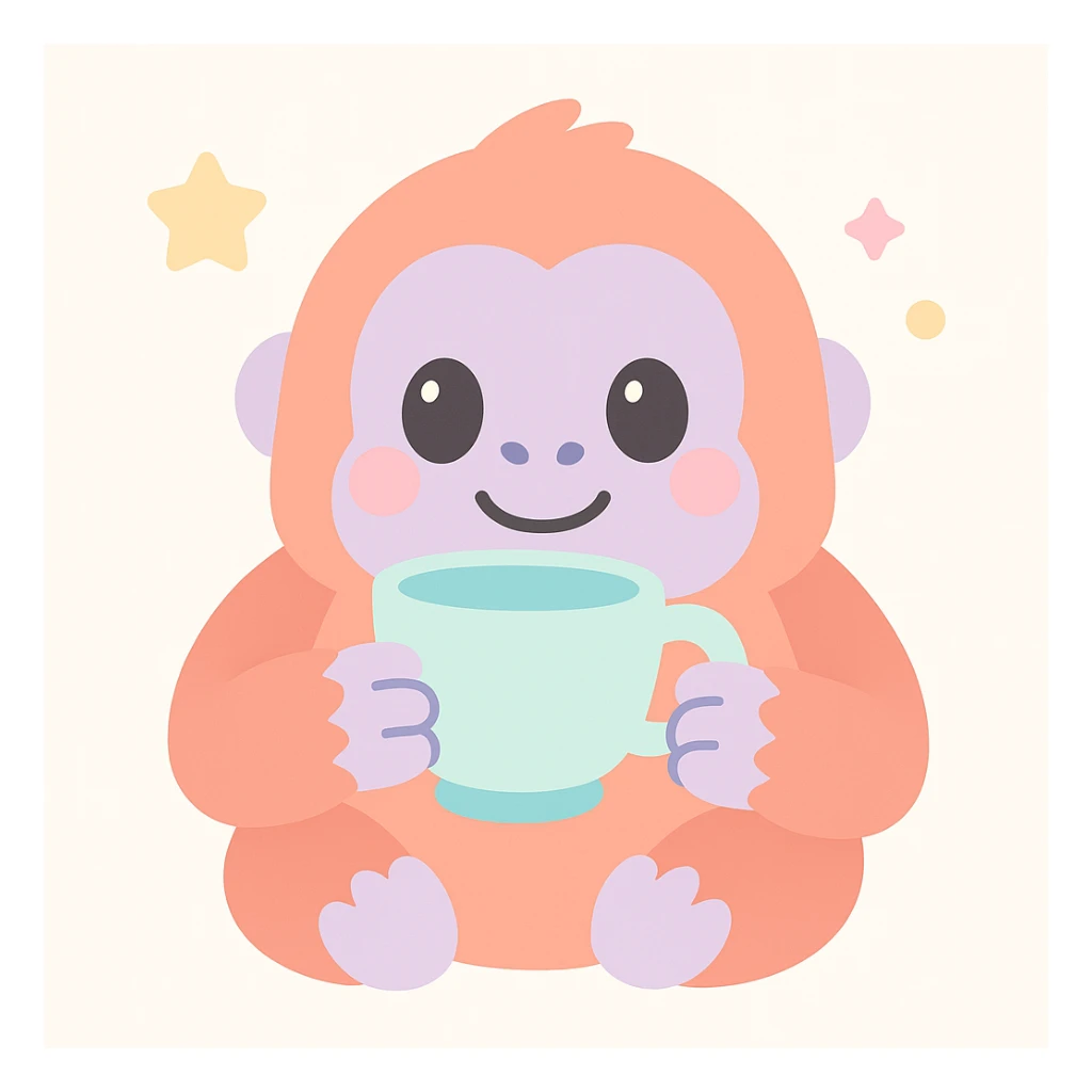 playful illustration orangutan munching on a teacup sticker