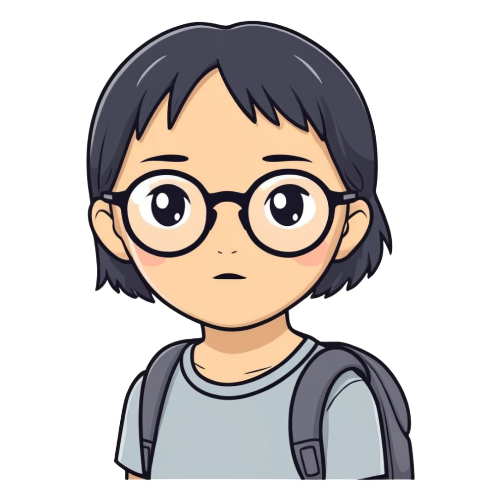 Niña con pelo negro y gafas grises con ojos negros sticker