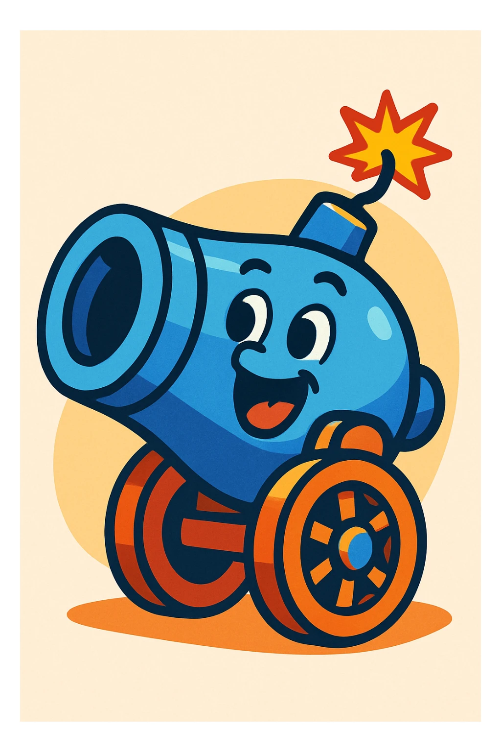 blue cannon, playful cartoon style sticker