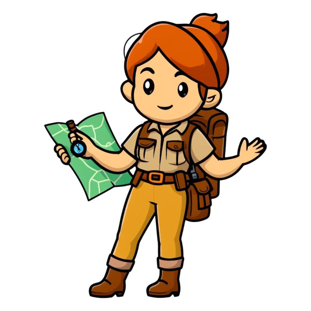 Female wilderness explorer with compass and map, Melissa Backwoods sticker