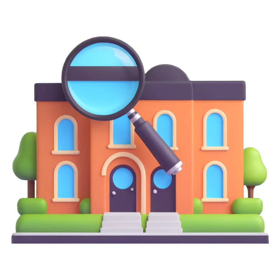 magnifying glass over a beauty salon building sticker