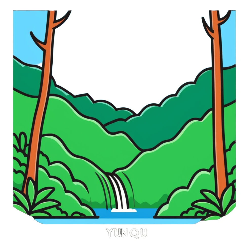 El Yunque rain forest with cute animals and bright green plants sticker