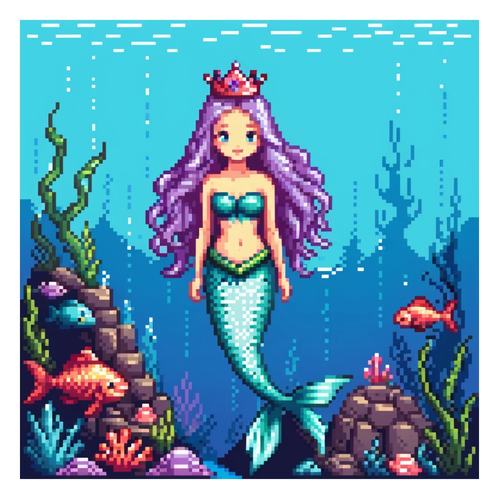Dark brown skin mermaid princess with crown and shimmering tail in underwater kingdom sticker