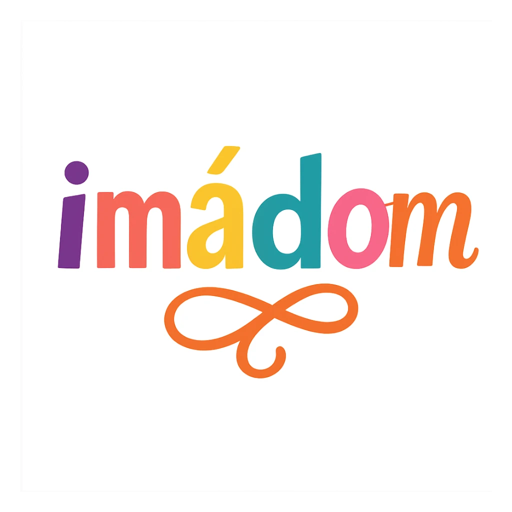 colorful modern text image with the word 'imádom' in the center, varied colorful fonts, no emoji or face sticker