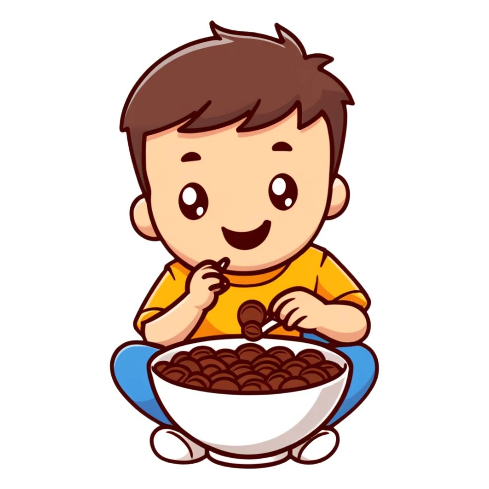 kid eating a bowl of chocolate cereal sticker