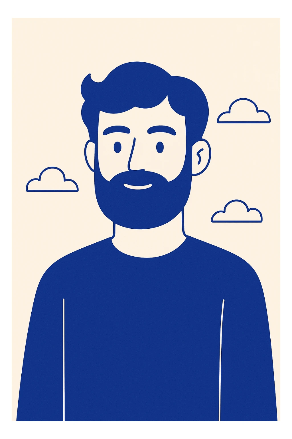 portrait of a blue wavy haired bearded male, clean background sticker