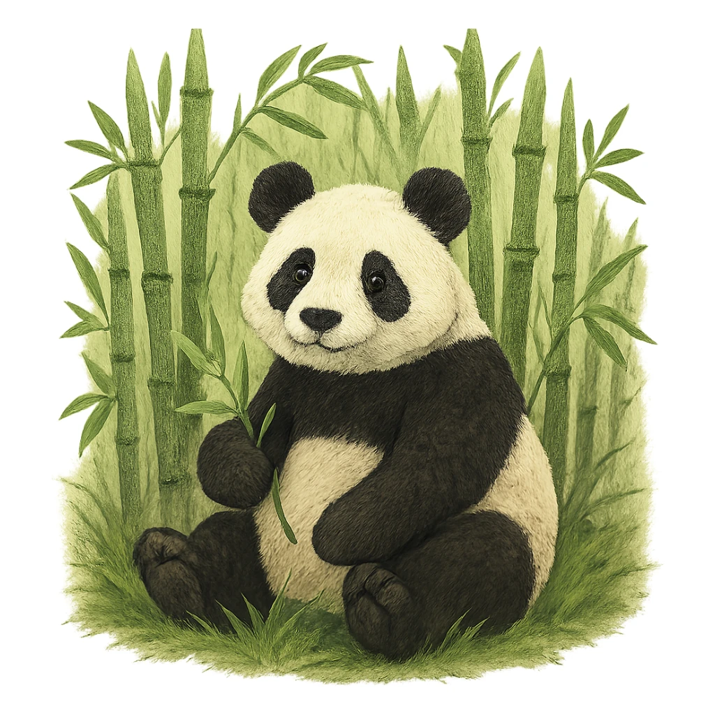 A lovely panda sitting in a bamboo forest, in the style of the reference image sticker