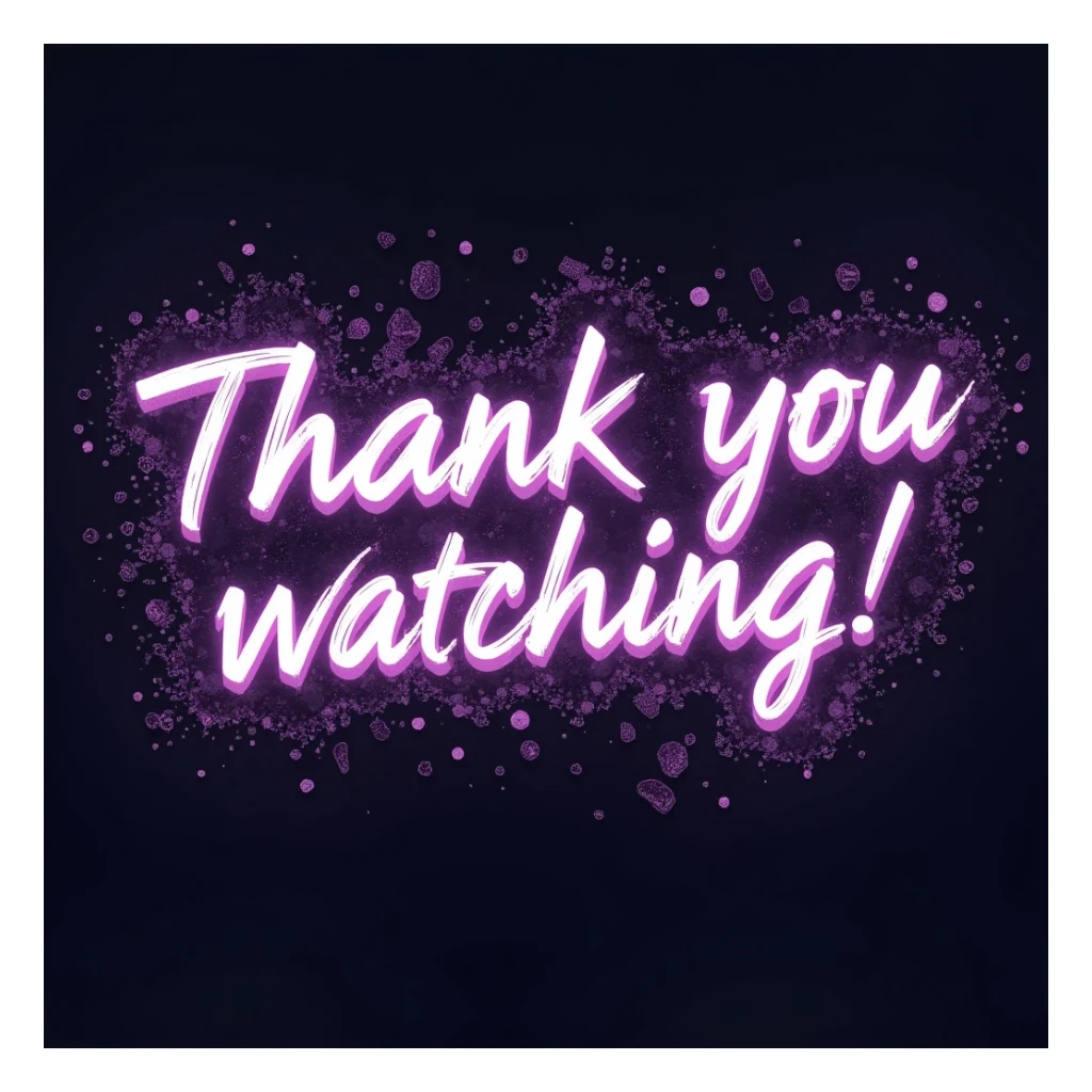 "thank you for watching!" cyberpunk style text splash overlay lavender, streamer overlay, brush-font sticker