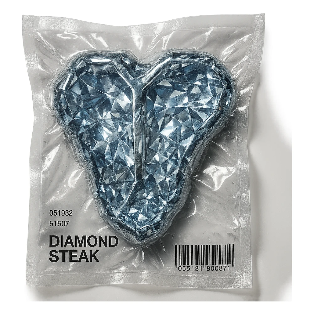 meat steak made of diamond, glossy and puffy, no background sticker