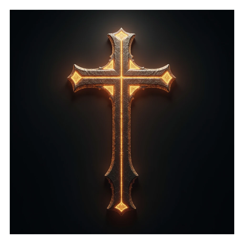 realistic gothic cross, with a glowing aura, photorealistic style, no background sticker