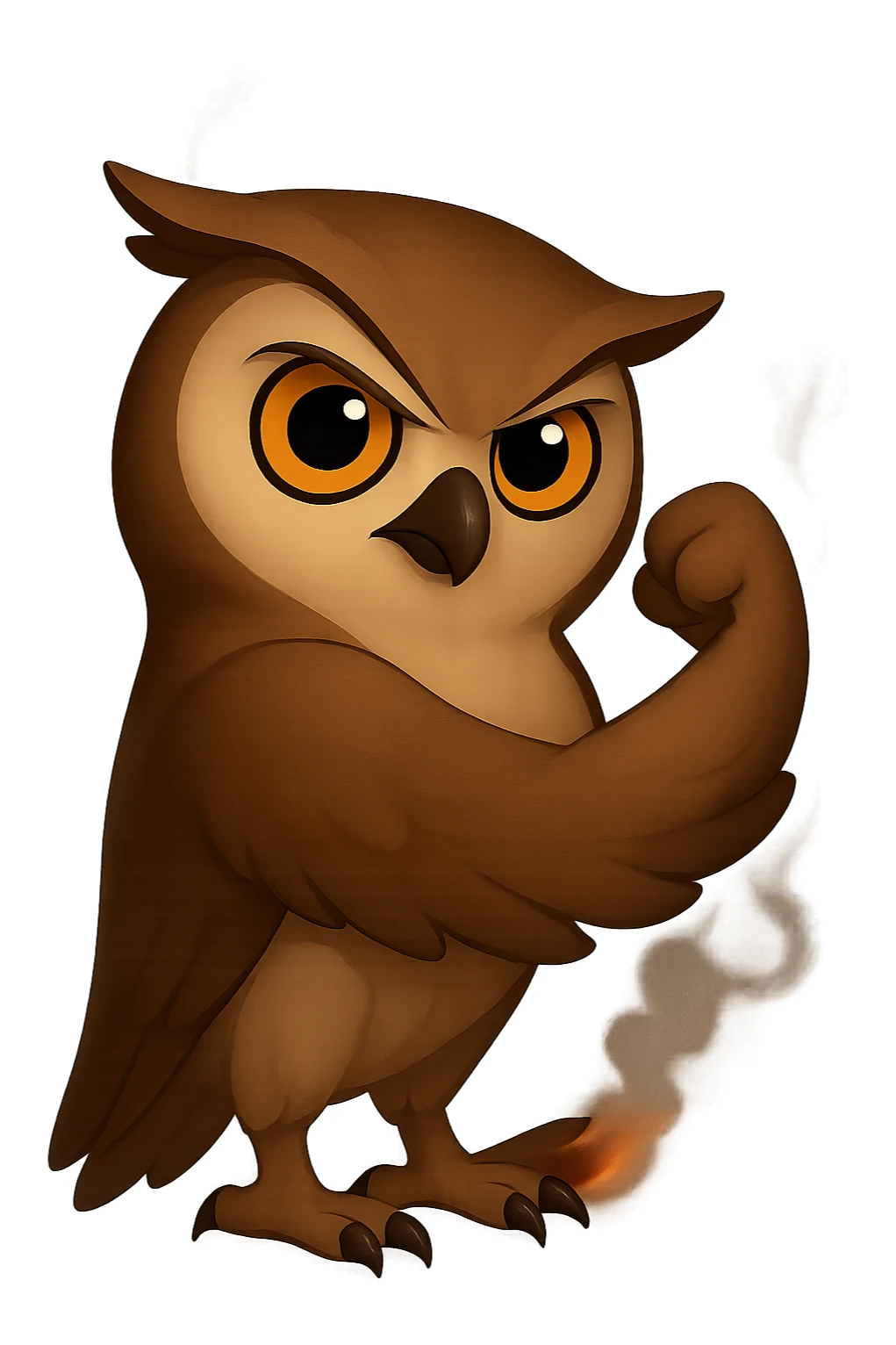 Точно такая же картинка и поза, только хвост совы слегка подгоревший и от него идет дымок, прозрачный фон sticker