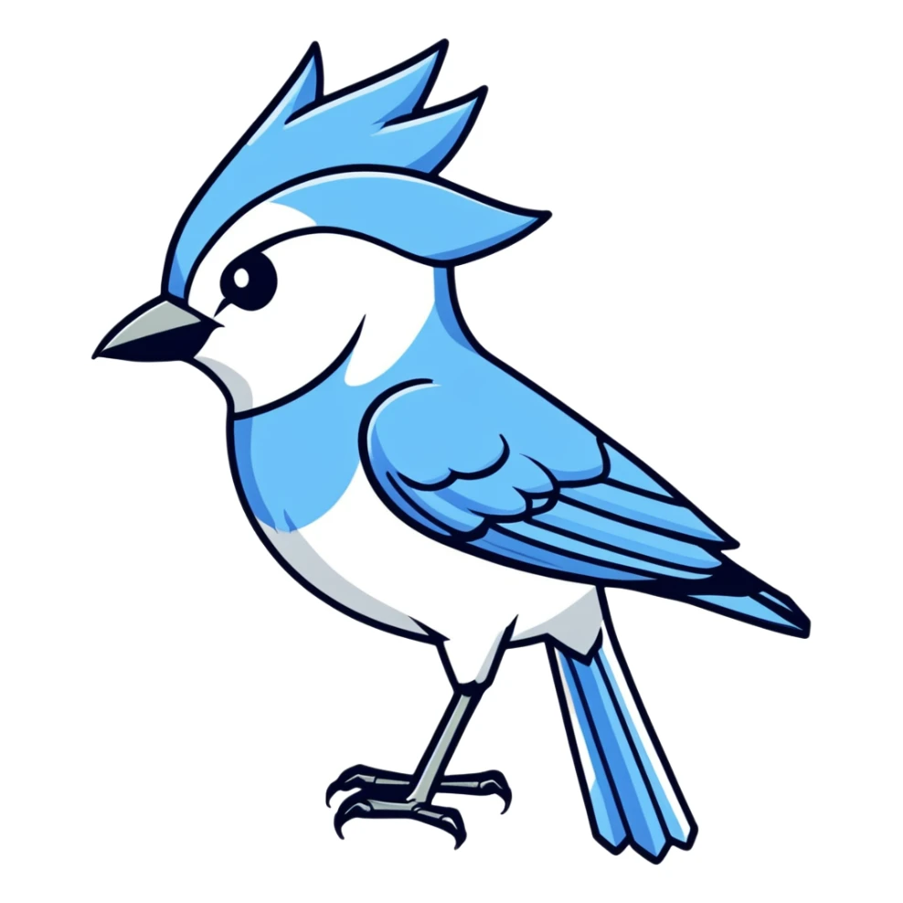 masterpiece, best quality, isolated, die-cut sticker design of a blue jay bird with a white outline, hand-drawn, detailed illustration, low-poly, high resolution, 32k resolution sticker design, gray background. 300 dpi, must not be blurry sticker