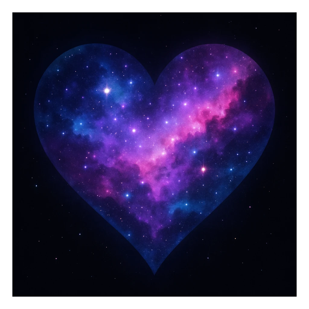 heart with a cosmic nebula texture, digital illustration sticker
