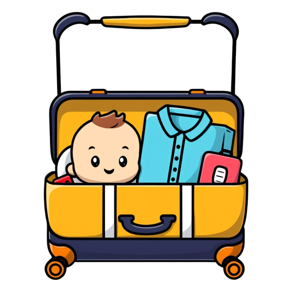Baby travel suitcase with baby items peeking out sticker