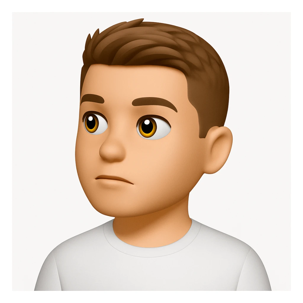 Based on these photos, make an emoji with facial features preserved, a man in a white T-shirt, looking into the distance sticker