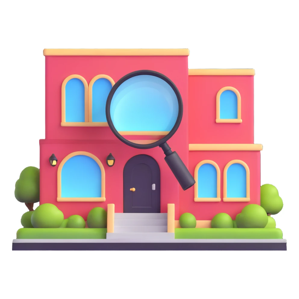 magnifying glass over a beauty salon building sticker