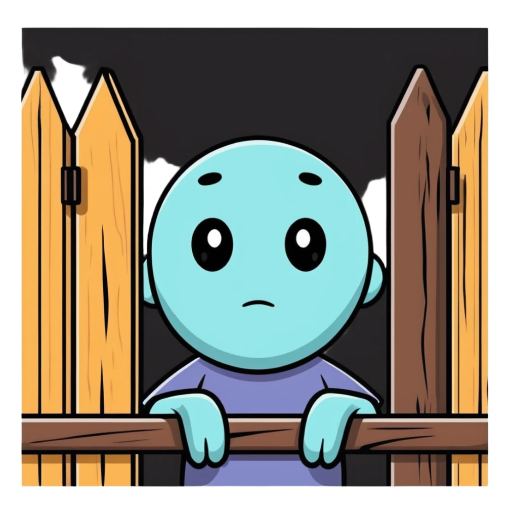 A thinking face next to an old fence, representing Chesterton's Fence principle sticker