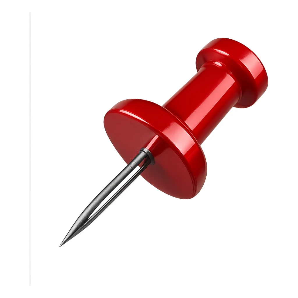 Make the pushpin chrome style with the red areas remaining red and shiny, no background. sticker