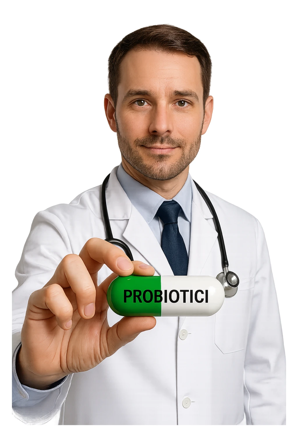 Dottore con pillola in mano chiamata PROBIOTICI sticker
