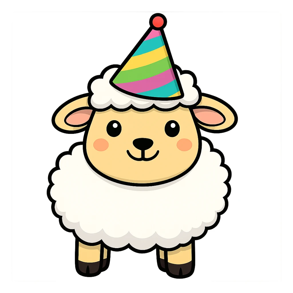 Add a colorful party hat to the silly sheep. Keep the background transparent. sticker