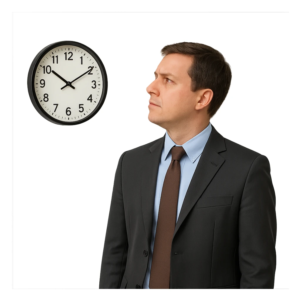 office worker looking at a clock sticker