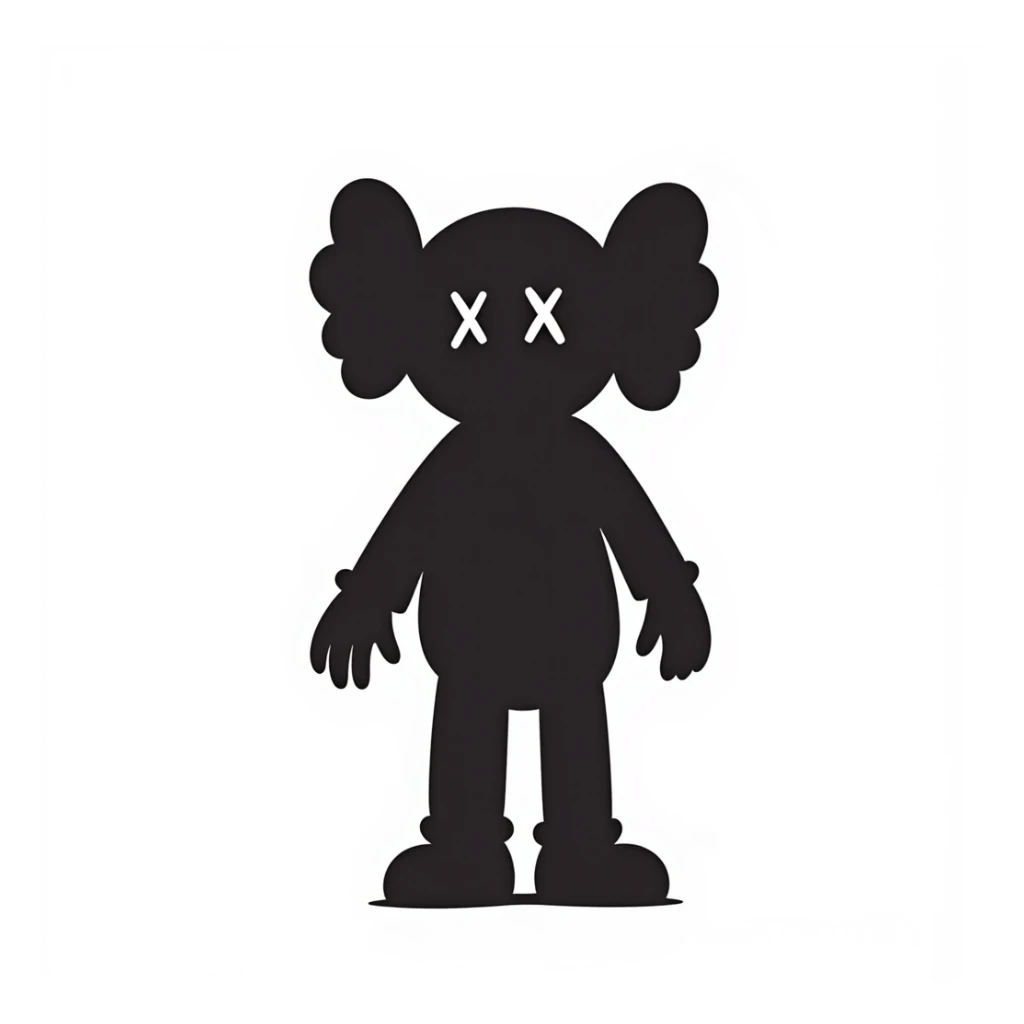 Kaws figure in a hand-drawn doodle style, playful, with X eyes sticker